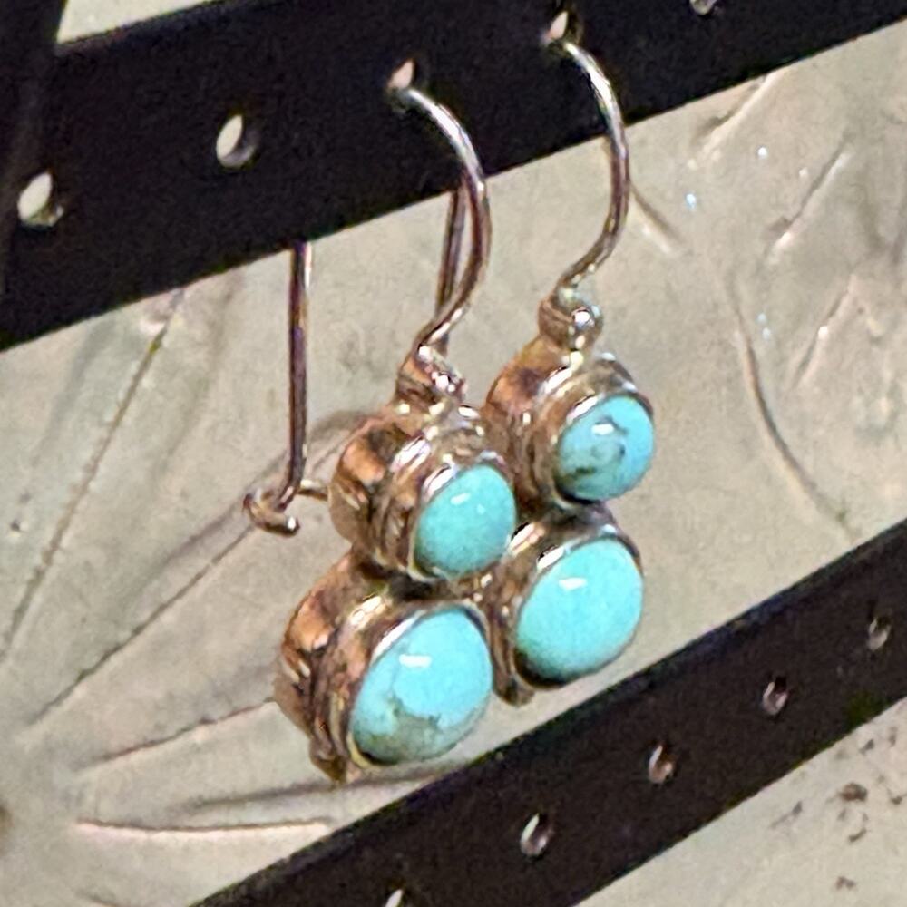 Sterling Silver and Turquoise Double Stone Drop Earrings by JC Made in Thailand - Picture 5 of 7